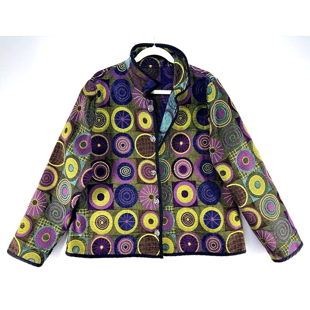 Winding River Embroidered Reversible Geometric Jacket Art To Wear Boho Eclectic